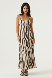 Garcia lange jurk met spagetti bandjes beige/bruin geprint