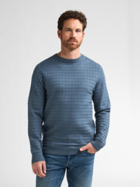 Petrol trui geblokt fijn gebreid grijs/blauw kwr269