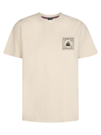 Petrol t-shirt valt ruim creme met rugprint