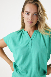 Garcia linnen blouse groen met elastiek in de band.