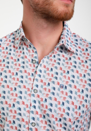 Gabbiano shirt koraalkleur/blauw/creme geblokt