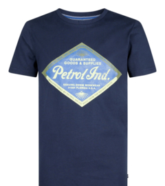 Petrol t-shirt donkerblauw met groot logo op borst