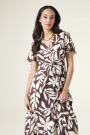 Garcia maxi-dress lang creme/bruine blader print