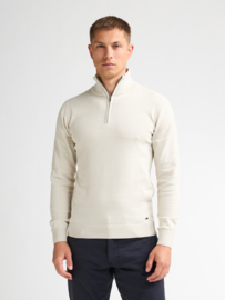 Petrol trui fijn gebreid half zip krijt wit kwc202