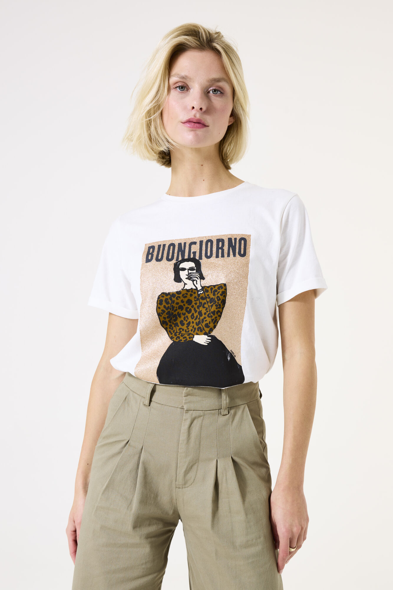 Garcia T-shirt ecru met opdruk