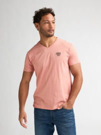 Petrol V-hals t-shirt Koraal gemeleerd met logo op de borst TSV638