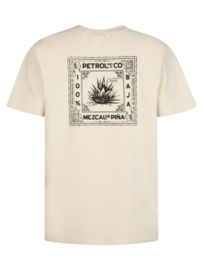 Petrol t-shirt valt ruim creme met rugprint