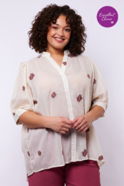 Exxellent '' Khloe'' blouse Creme met roze bloemen print