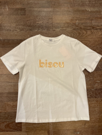 T-shirt wit met gele letters ''Bisou''