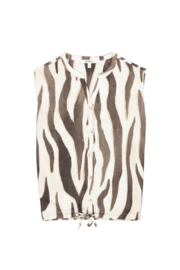 Garcia mouwloos blouse met koortje beige/bruin geprint
