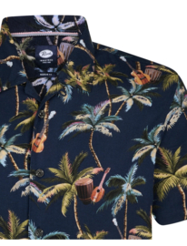 Petrol shirt navy blue met palmbomen print 441