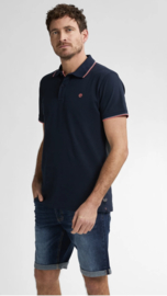 Petrol polo donkerblauw met fluor roze accent in de kraag