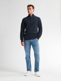 Petrol trui blauw/zwart gemeleerd met rits KWC227