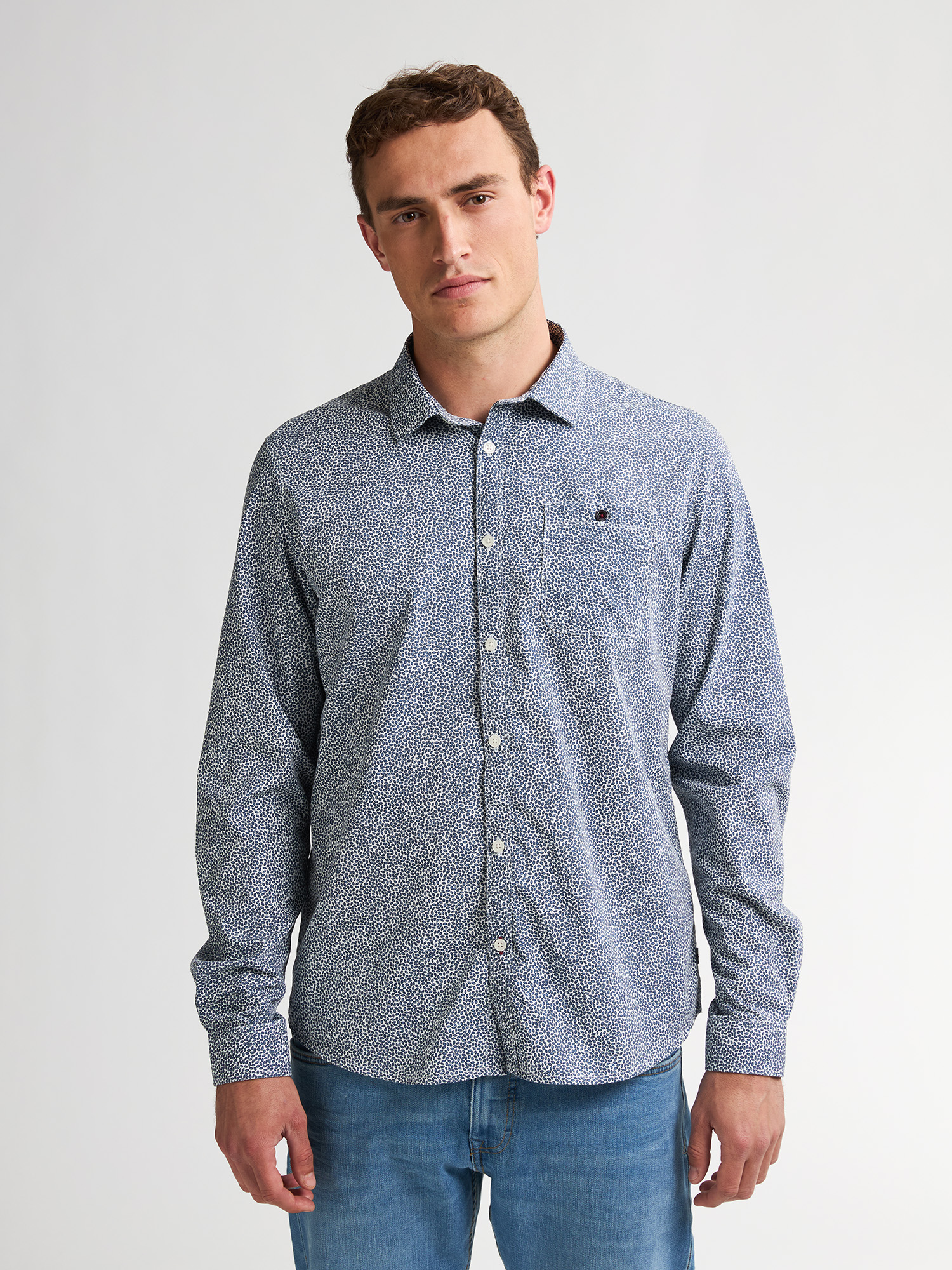 Petrol shirt navy/wit geprint SIL409