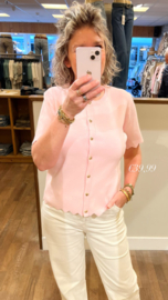 Vest korte mouw roze met hartjes knoopjes