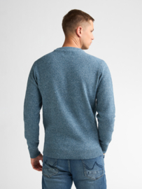 Petrol trui gebreid gemeleerd blauw grijze  kleur kwr 236