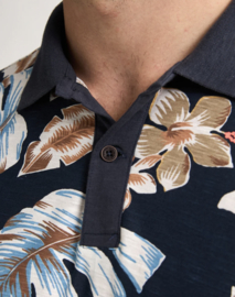 Petrol polo navy blue met bloemen print 908