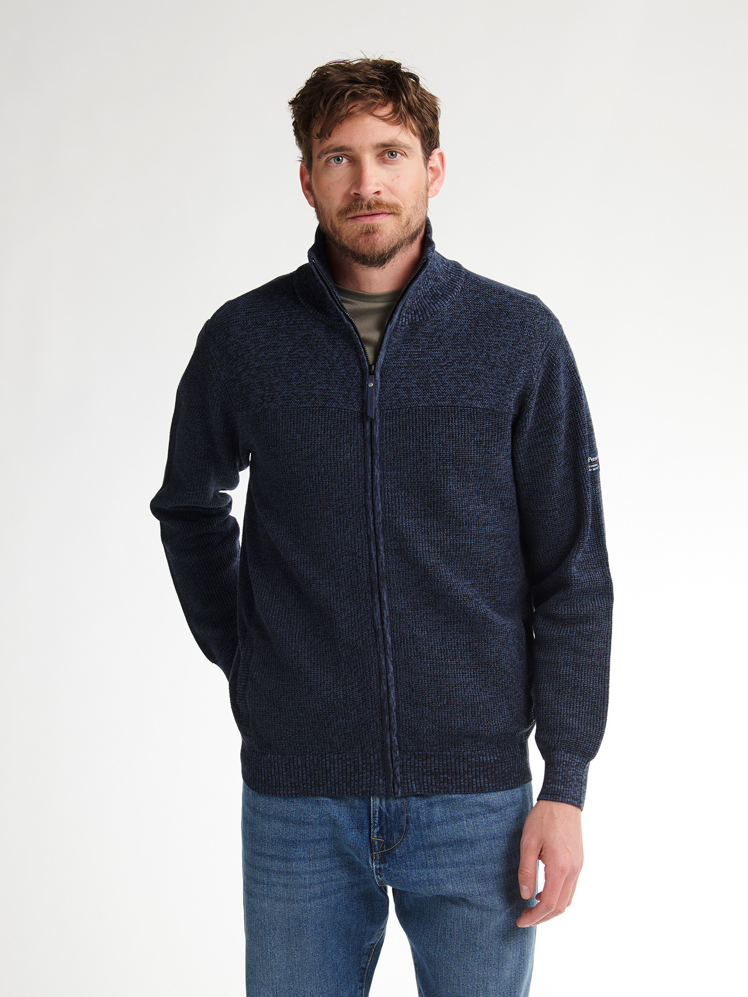 Petrol vest gebreid navy/zwart gemeleerd KWC285