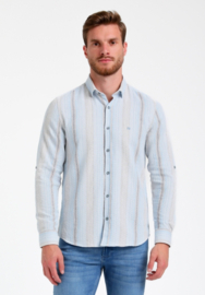 Gabbiano  shirt lichtblauw/navy streep motief linnen look