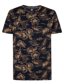 Petrol T-shirt navy blue met bloemen print 623