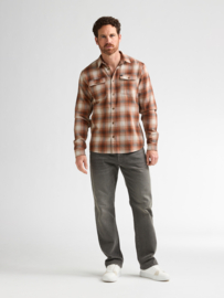 Petrol flanel shirt steenrood/bruin/creme geblokt