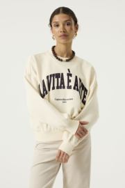 Garcia sweater creme met bruine letters