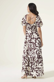 Garcia maxi-dress lang creme/bruine blader print