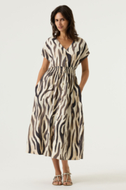 Garcia jurk met elastieke band beige/bruin geprint