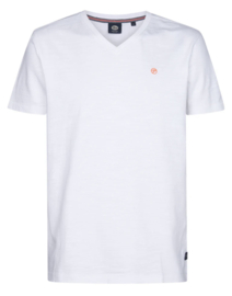 Petrol t-shirt wit v-hals klein logo 662