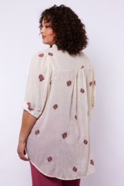 Exxellent '' Khloe'' blouse Creme met roze bloemen print