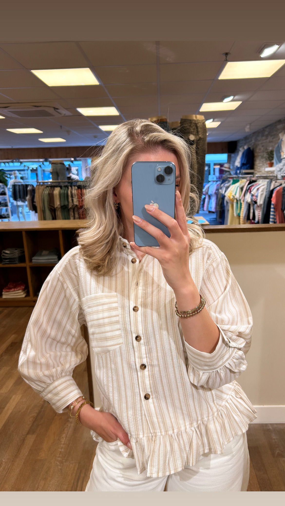 Blouse streep beige/creme