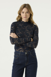 Garcia kanten top lange mouw donker blauw