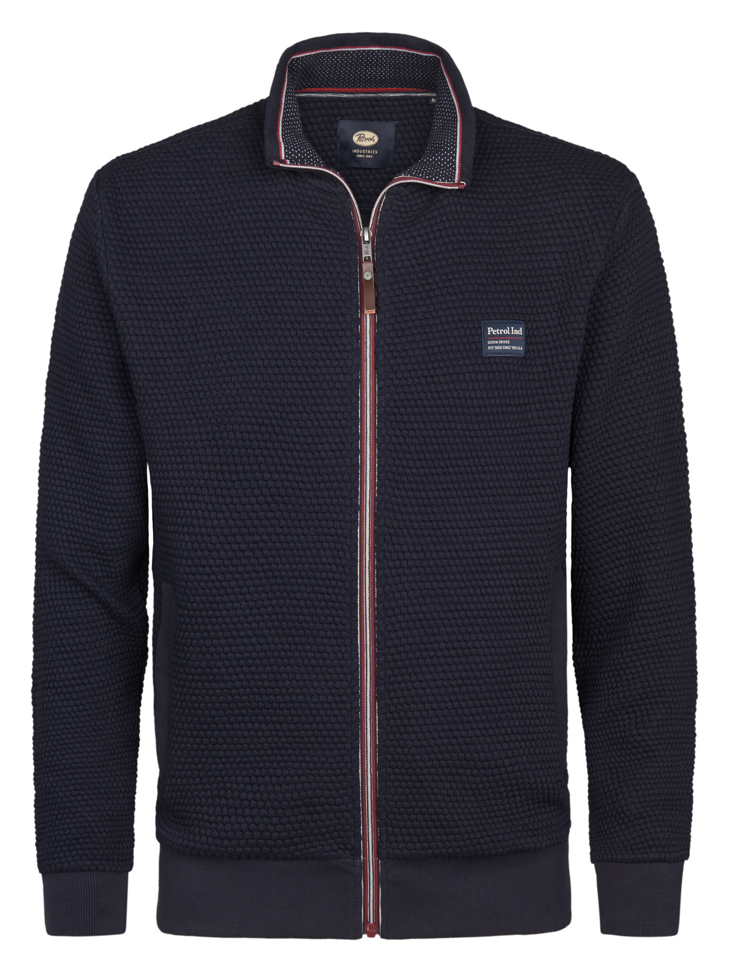 Petrol  sweat vest donkerblauw met honinggraad motief SWC 343