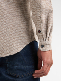 Petrol shirt grof geweven beige-taupe-zig zag print