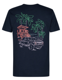 Petrol t-shirt blauw backprint auto