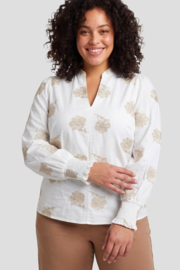Exxcellent top creme met goudkleurige bloemen v-hals
