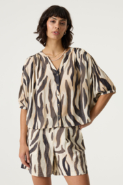 Garcia blouse oversized beige/bruin geprint