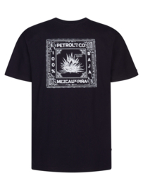 Petrol t-shirt valt ruim zwart met rugprint