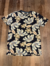 Petro T-shirt blauw met bruin/blauwe bloemen print 655