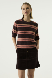 Garcia trui super zacht bruin/rouge korte mouw met streep