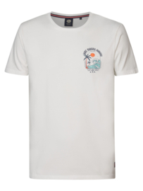 Petrol T-shirt wit met logo TSR675