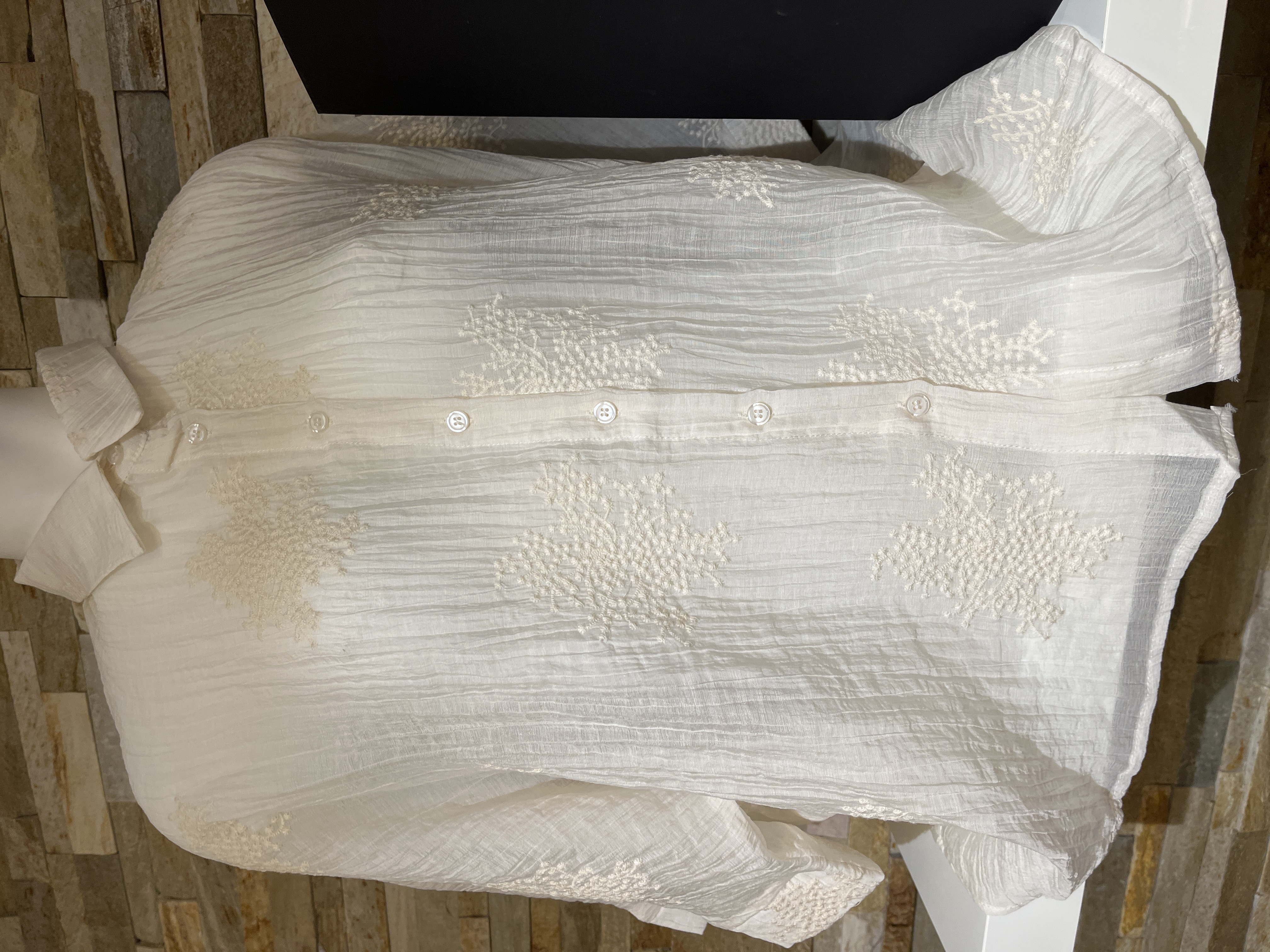 Blouse ecru doorzichtig met print