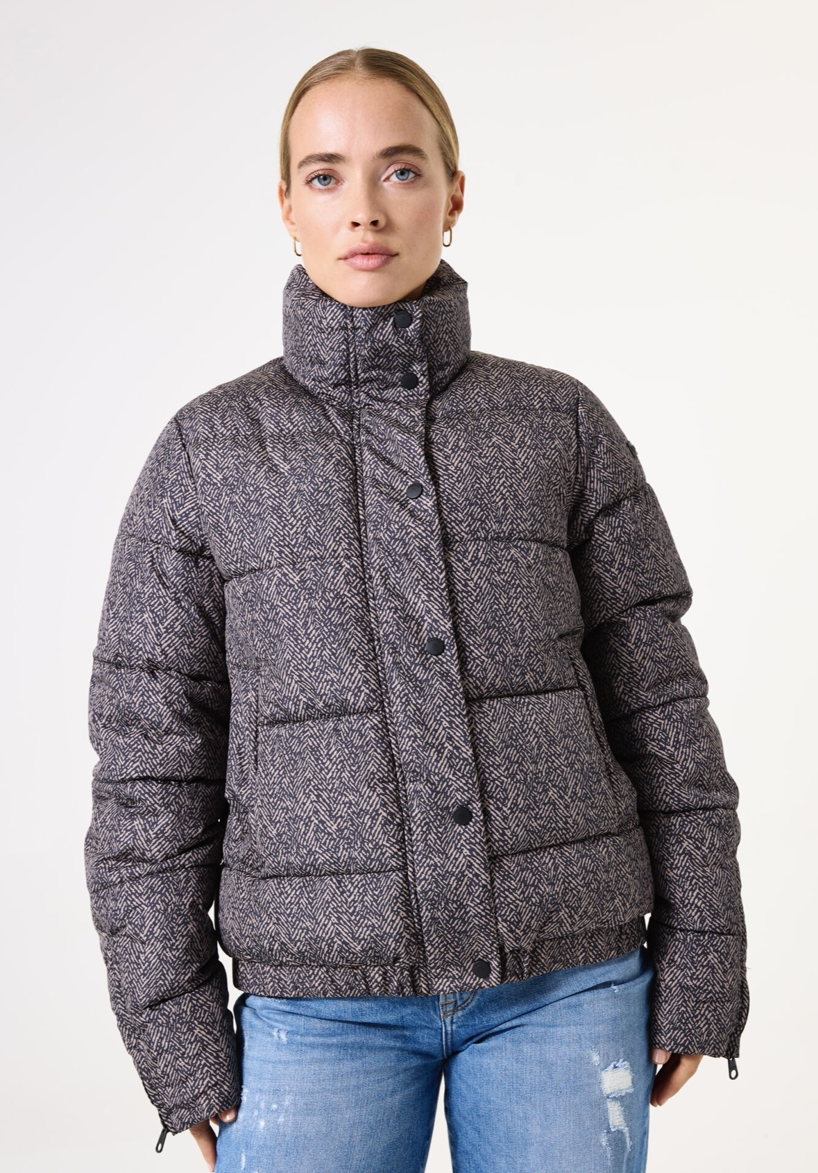 Garcia pufferjas met print blauw/taupe