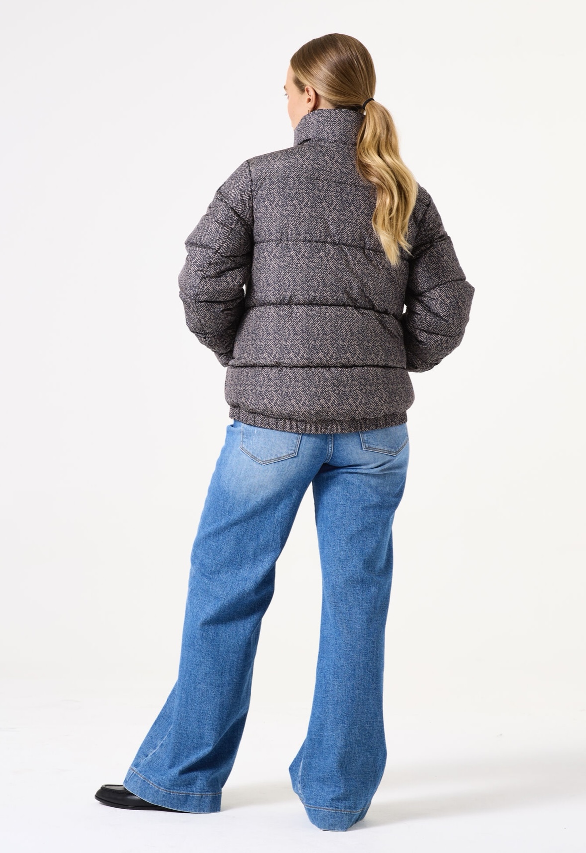 Garcia pufferjas met print blauw/taupe