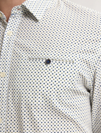 petrol shirt wit met klein groen blauw printje