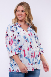 Exxellent ''Berkley'' blouse wit en blauw en roze geprint