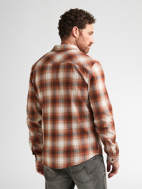 Petrol flanel shirt steenrood/bruin/creme geblokt