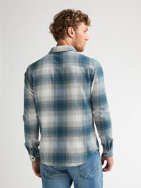 Petrol flanel overshirt grijs/krijtwit/navy geblokt  SIL417 KL5092