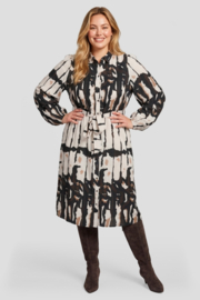 Exxcellent Enid doorknoop jurk print camel/zwart