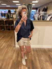 V-hals t-shirt  donkerblauw v-hals met pofmouw viscose mt 38/44